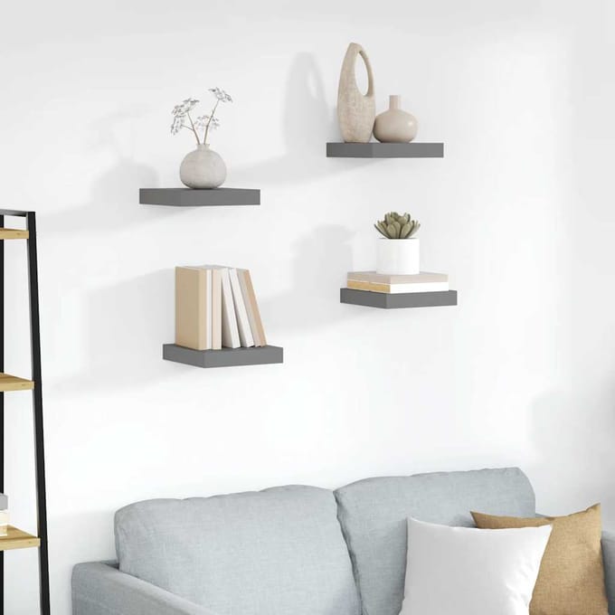 vidaXL - Wandschappen - zwevend - 4 - st - 23x23,5x3,8 - cm - MDF - hoogglans - grijs