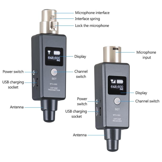 1 Paar Microfoon Draadloos Systeem Microfoon Draadloos Zendersysteem UHF DSP Zender & Ontvanger Mic/Line Twee Modussen zwart