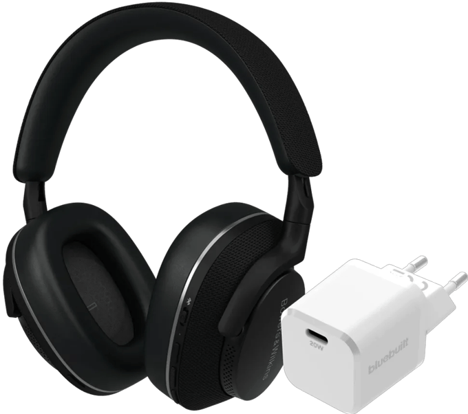 Bowers & Wilkins Px7 S2e Zwart + BlueBuilt Power Delivery Oplader met Usb C Poort 20W Wit