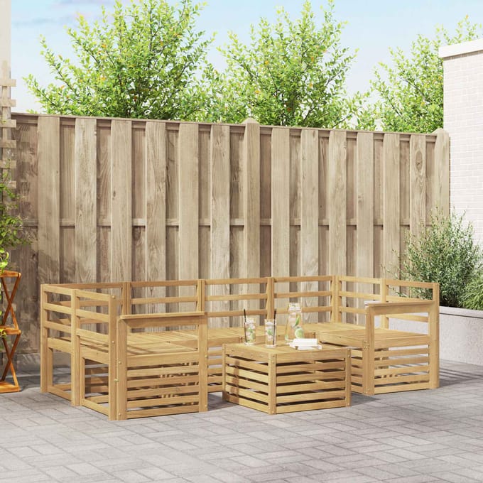 vidaXL - Buiten - bank - set - 7 - st - Wit - Massief - Acacia - Hout