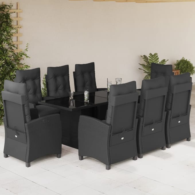 vidaXL 9-delige Tuinset poly rattan zwart
