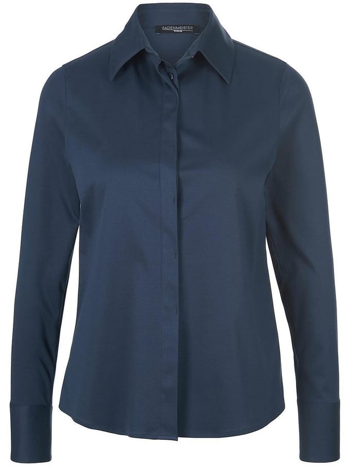 Jersey blouse 100% katoen Van Fadenmeister Berlin blauw