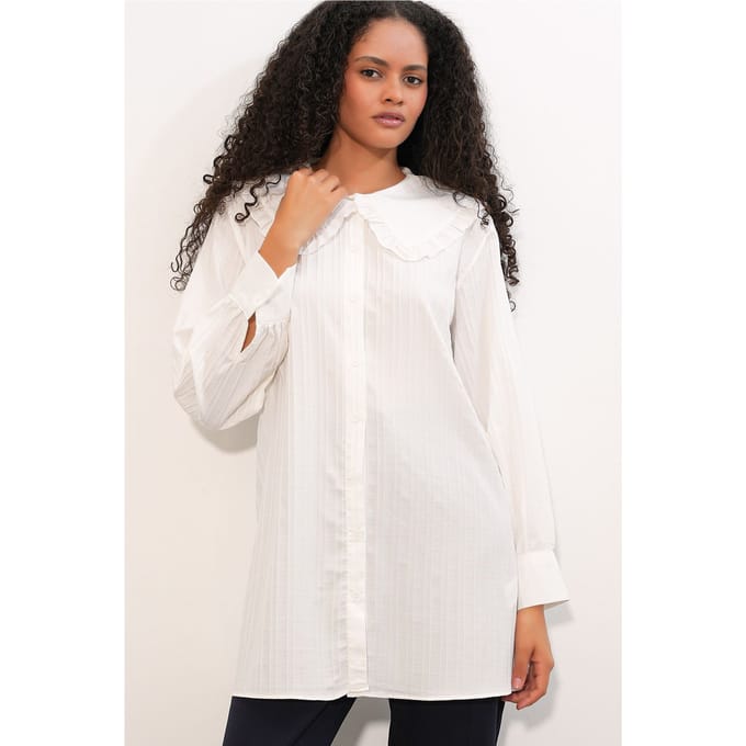 Langsleeve Textuur Shirt Met Baby Kraag