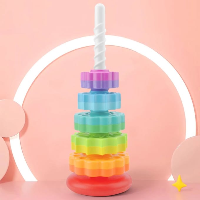 Regenboog Draaitoren Stapelspeelgoed voor Baby's - Sensorische Spelontwikkeling en Creatieve Speelervaring
