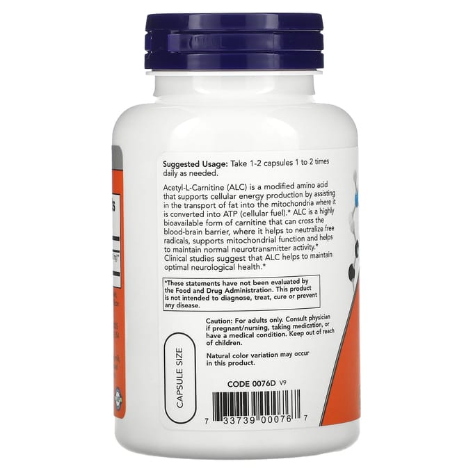 Now Foods - Acetyl-L-Carnitine 500 mg - 100 Vegicaps