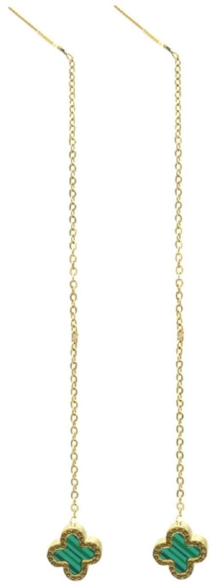 Oorbellen Pull Through - RVS - 8 cm - Goudkleurig en Groen