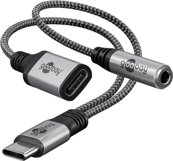 Goobay Adapter USB-C naar USB-C en 3,5 mm jack AUX stereo 15 cm, voor tegelijk opladen en audio, voor iPhone 16