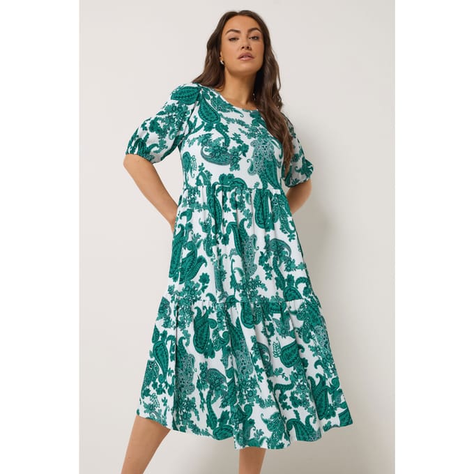 Yours Groene Gelaagde Midijurk Met Paisleyprint Size 42
