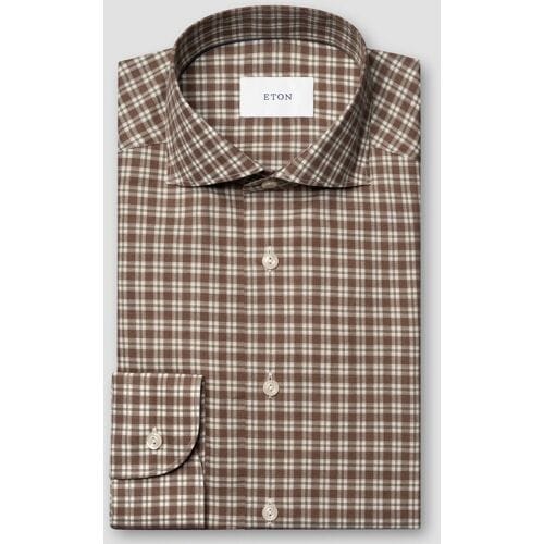 Eton Overhemd Multi Check Soft Signatue Flanel Bruin / male