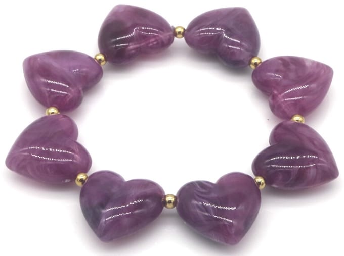RVS hartjes armband – elastisch – paars – dames – valentijn – cadeau