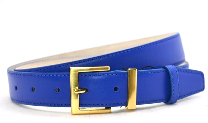 kobalt dames riem - gouden gesp - 3 cm breed - maat 95 totale lengte 110 cm