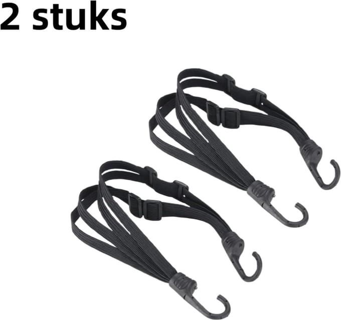 2-delige rubberen spanband - Multifunctionele helm- en bagageband - Elastisch koord voor motorfietsen - Elastisch en duurzaam - 60 cm - Zwart