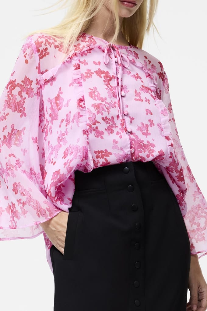French Connection Isla Hallie Crinkle Tie Nk Top Violet Pink Multi Taglia: XL | Magliette intime Outlet | Donna | Rosa