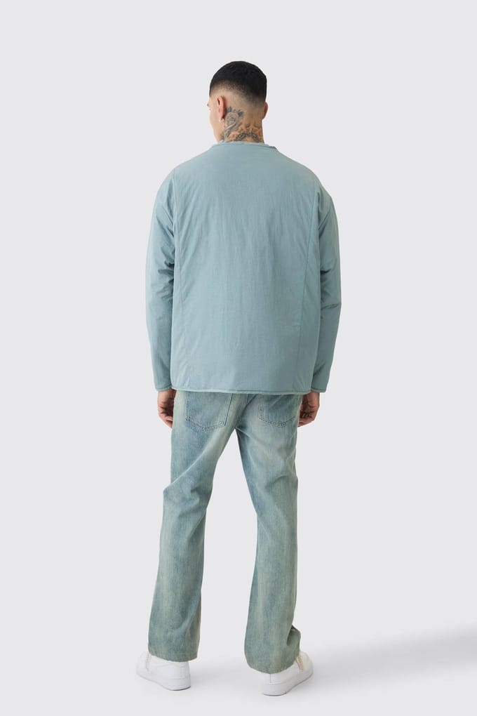 Tall Oversized Collarless Padded Bomber Jacket In Slate | Size Medium