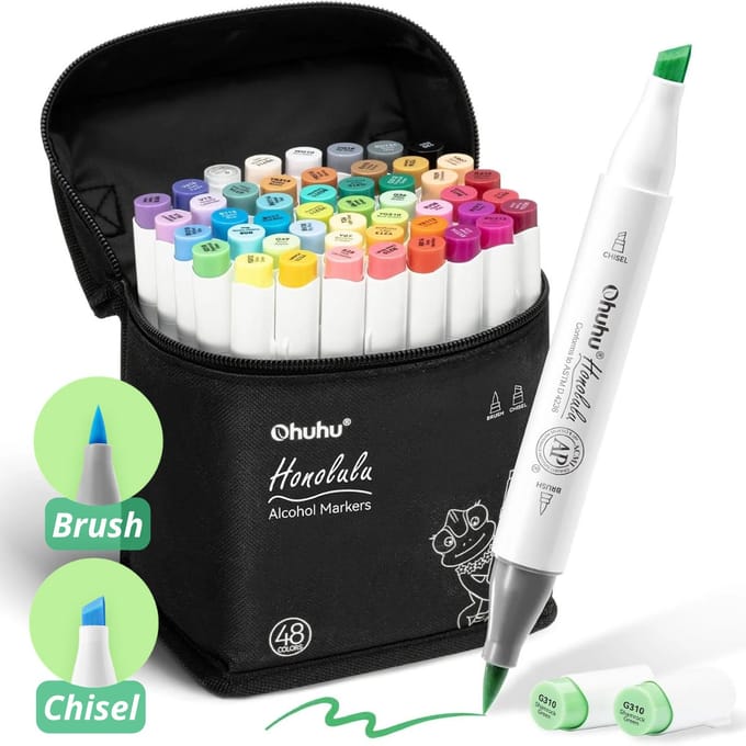 Ohuhu - Honolulu Brush & Chisel - Alcohol Art Markers - 48 kleuren