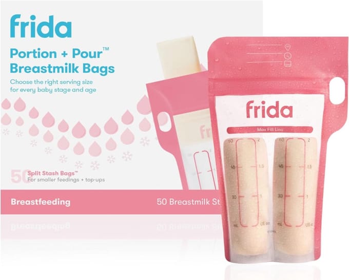 Frida Mom Moedermelk Bewaarzakjes 50 Stuks - Splitstash 4oz | Lekvrij, BPA-vrij, Invriezen & Ontdooien
