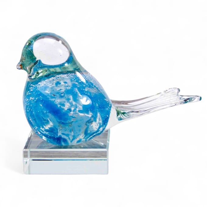 Loranto - Mini urn - Vogel Licht blauw - Kleine Urn op Sokkel - Glas