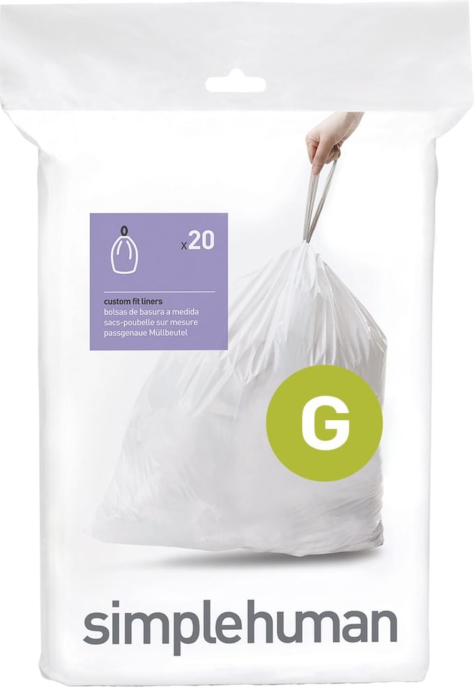Simplehuman Code G op maat gemaakte vuilniszakken, verpakking van 20, wit