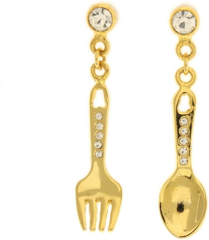 Behave Oorbellen hangers goud-kleur lepel en vork 4cm