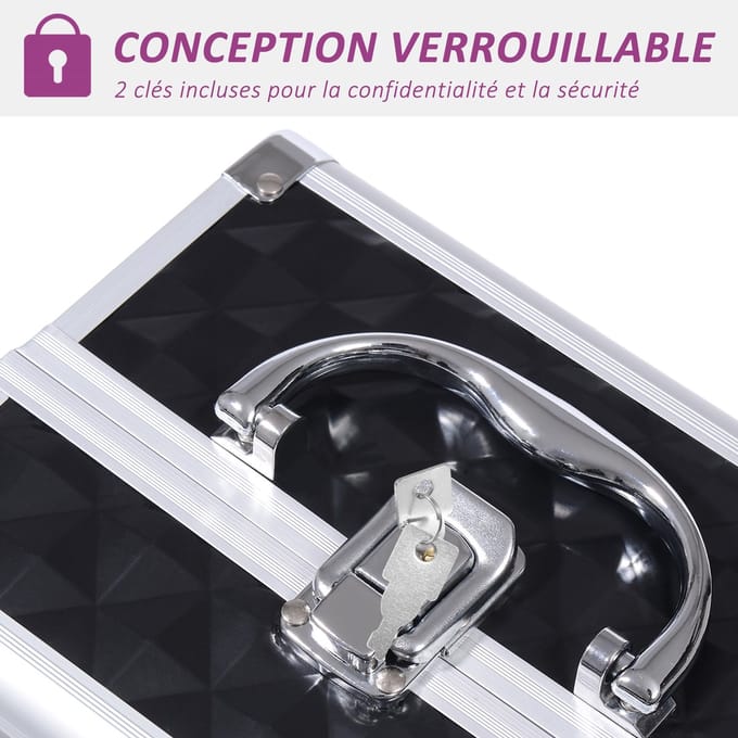 HOMCOM Makeup Train Case - Aluminiumlegering - 20x15x15cm - Zwart