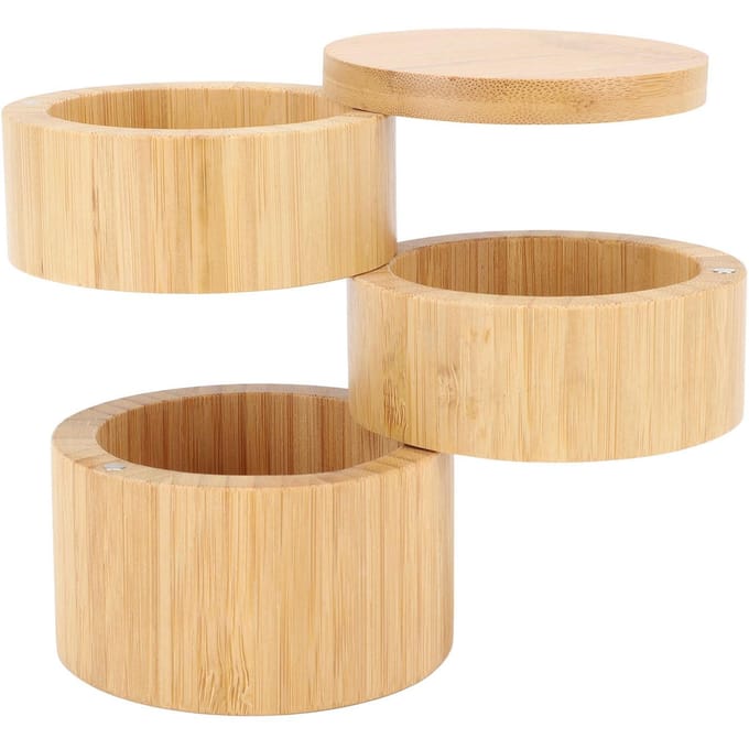 Home 3-laags Bamboe Hout Container 3-laags Kruidencontainer Bamboe Hout Kruiden Organizer L beige