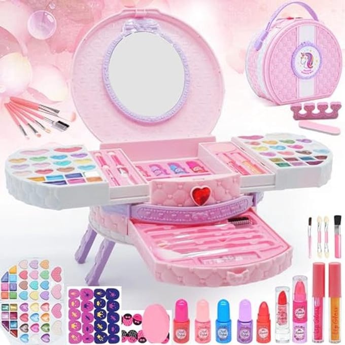 Make-upset voor Meisjes - 66 Stuks Wasbare Make-up voor Kinderen, Creatief Speelgoed van 3-12 Jaar