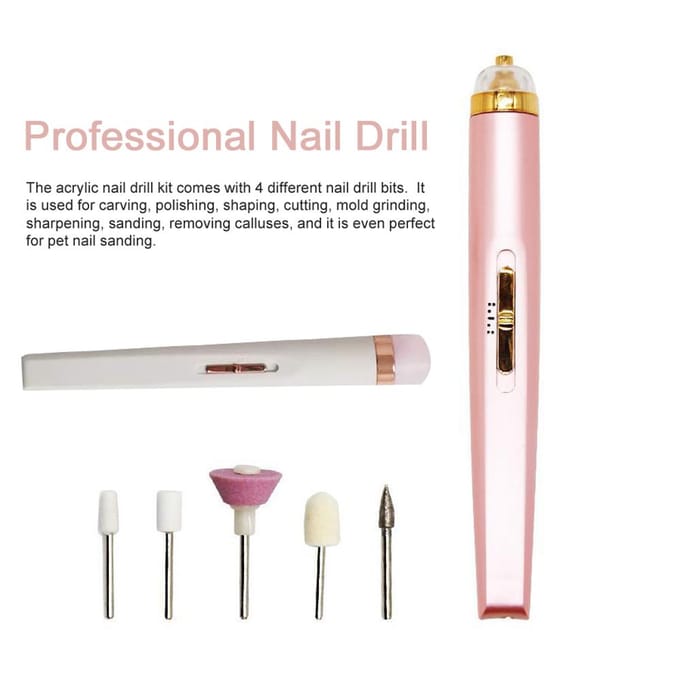5-in-1 Elektrische Nagelboormachine met Licht Draagbare Elektrische Manicure Art Pen Gereedschap voor roze