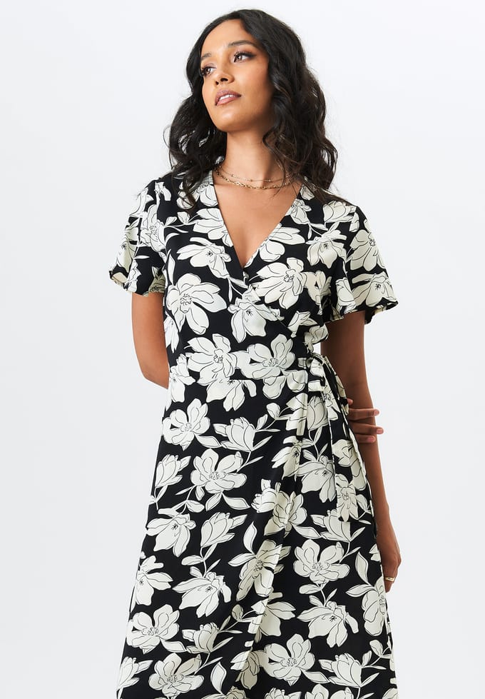 Bloemenprint Wikkel Midi Jurk