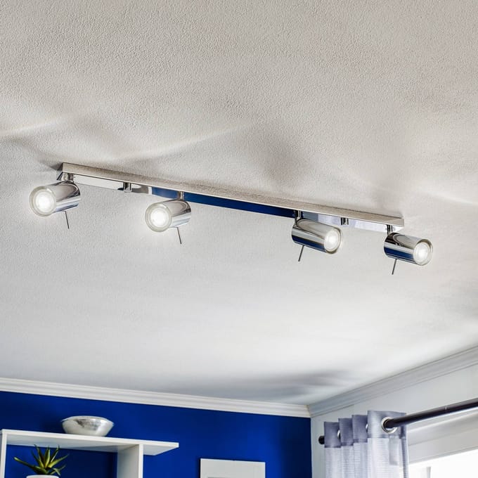SOLLUX LIGHTING Plafondspot Round, chroom, 4-lamps lineair