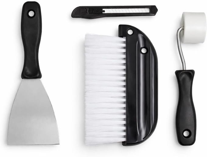 Professioneel behanggereedschap set met plakborstel, naadroller, snijmes en gladder - ideaal voor perfecte behanginstallatie