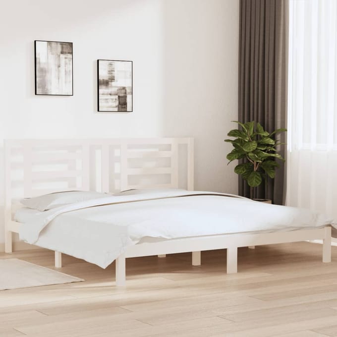 vidaXL - Bedframe - zonder - matras - massief - grenenhout - wit - 200x200 - cm
