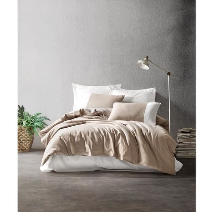 Parure de lit - 1 housse de couette 220 x 240 cm + 2 taies d'oreiller 60 x 60 cm - 100% coton renforcé - Vison