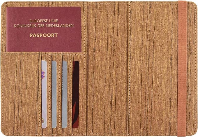 Paspoorthoesje / Paspoorthouder - 11,7 x 16,5 cm - Type: D1 Houtpatroon Bruin