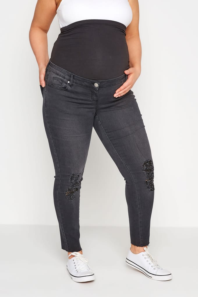 Bump It Up Maternity Ava Jeans Met Scheuren Op De Knie In Zwarte Wassing Size Short > 54