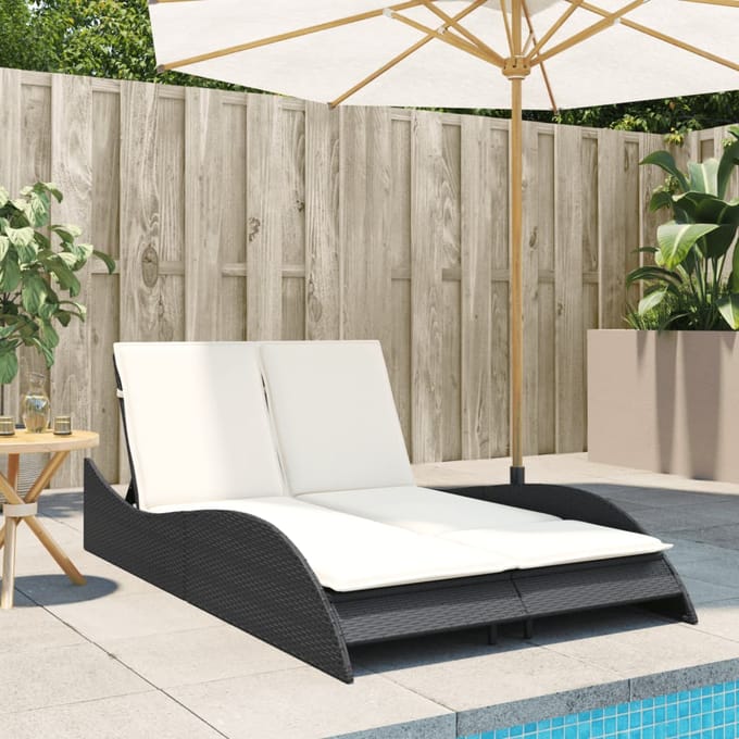 vidaXL - Ligbed - met - kussens - 114x205x73 - cm - poly - rattan - zwart