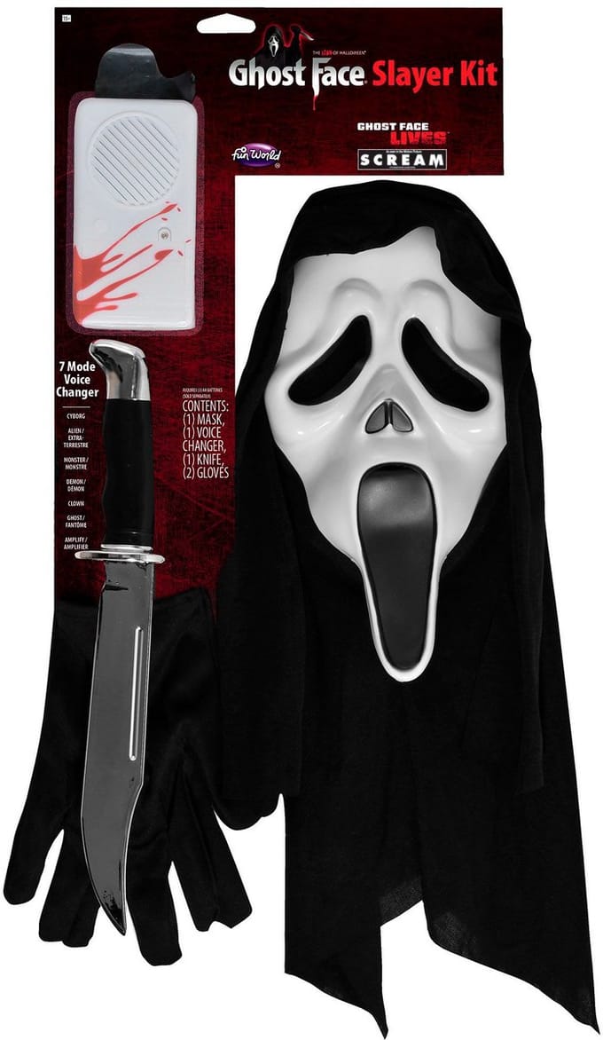 Scream - Ghostface set met stemvervormer - Halloween horrorkostuum