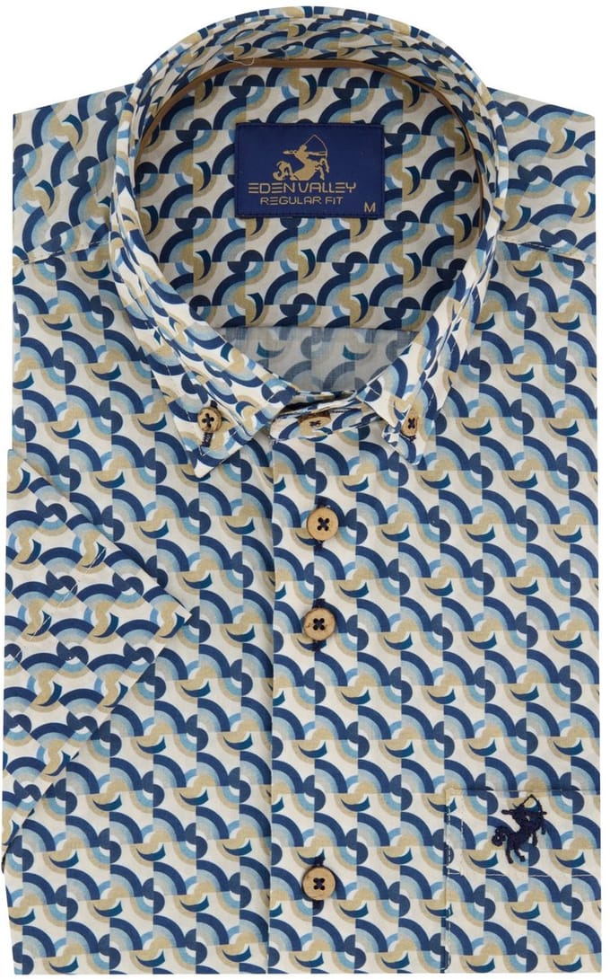 Overhemd Eden valley blauwe print met borstzak