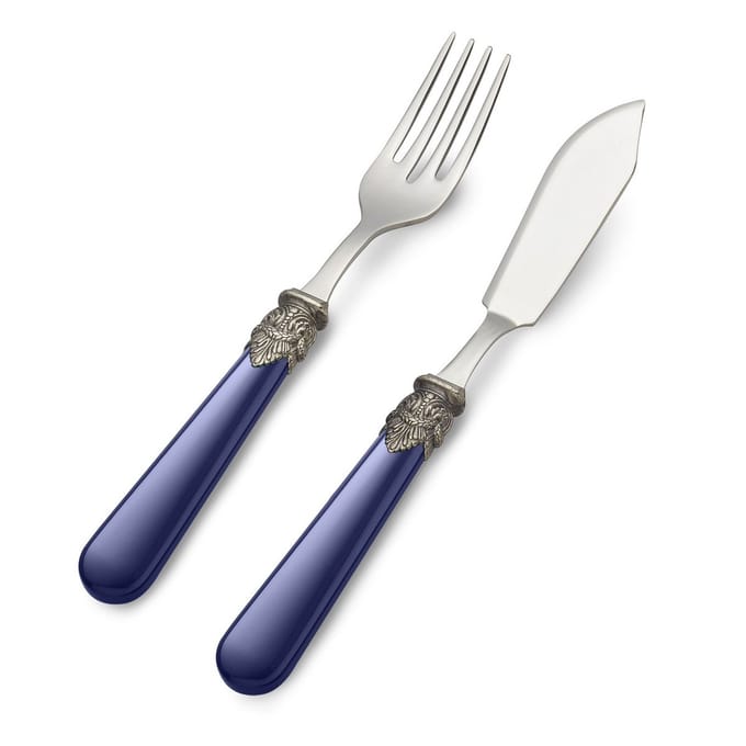 Bestekset, 2-delig, Blauw (mat), set met Vismes en Visvork, EME Napoleon