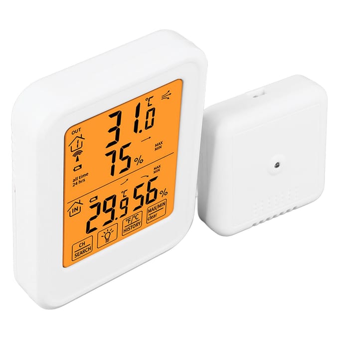 1 op 1 Draadloze Hygrometer Thermometer LCD Achtergrondverlichting Waterdicht Touchscreen Temperatuur Vochtigheid orange