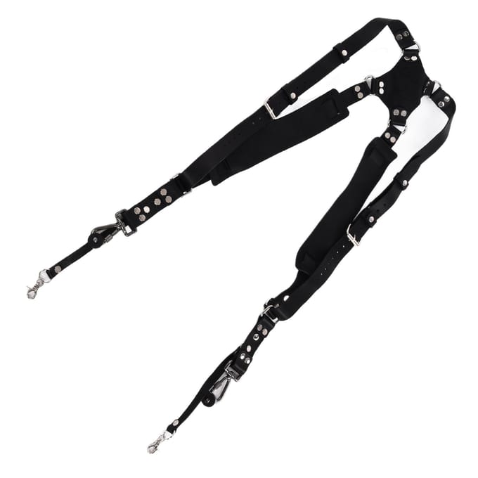 Leren Camerariem Dubbele Schouder Snapshot Harness Verstelbare Multifunctionele Camera Accessoires black