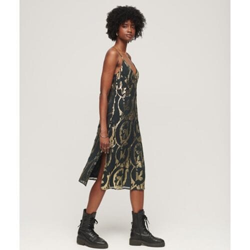 Superdry Halflange Metallic Slipjurk Groen Grootte: 38