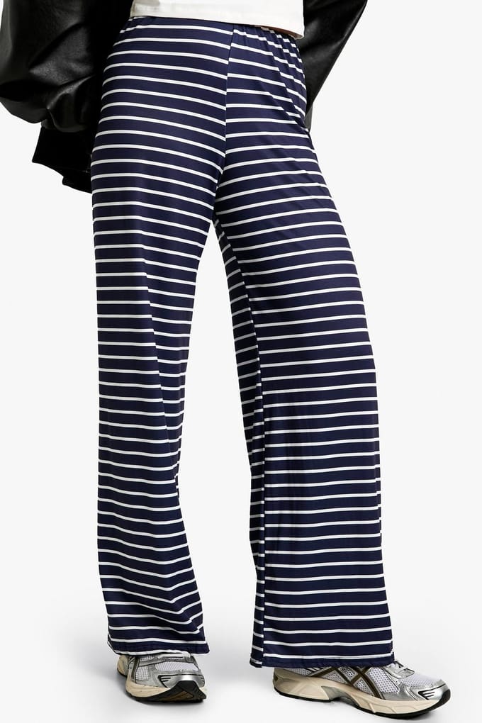 boohoo Dames Gestreepte superzachte broek | Navy | Maat: 8