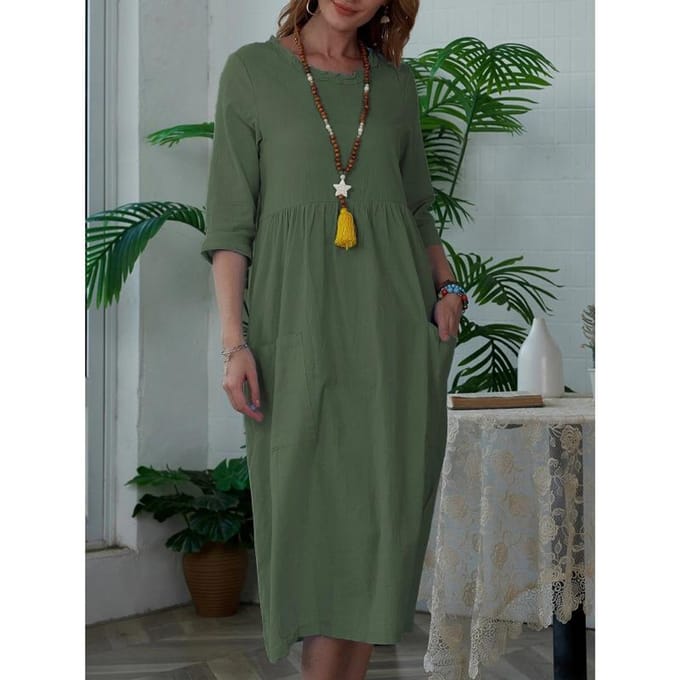 Dames Midi-jurk Dames Effen Kleur Korte Mouwen Ronde Hals L