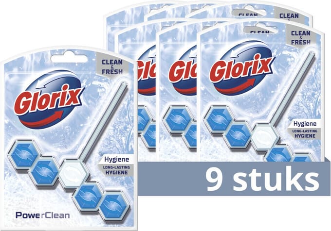 Glorix - Toiletblok Power Clean Hygiëne - 9 x 1 stuk - Voordeelverpakking