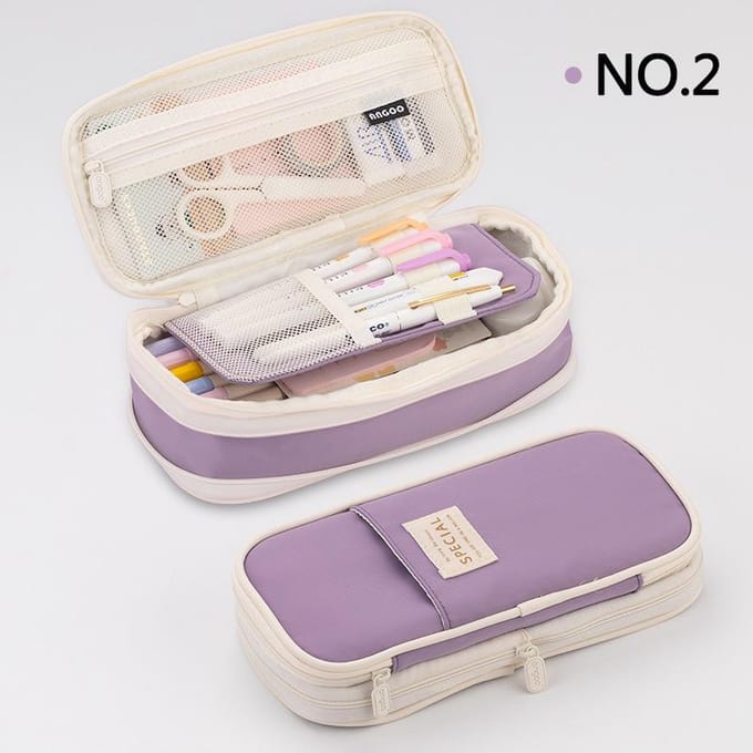 Trousse à outils d'écriture créative Grande capacité Double couche Certification CPC Matériau sûr Trousse d'école Pochette Papeterie pour filles Usage pratique gray