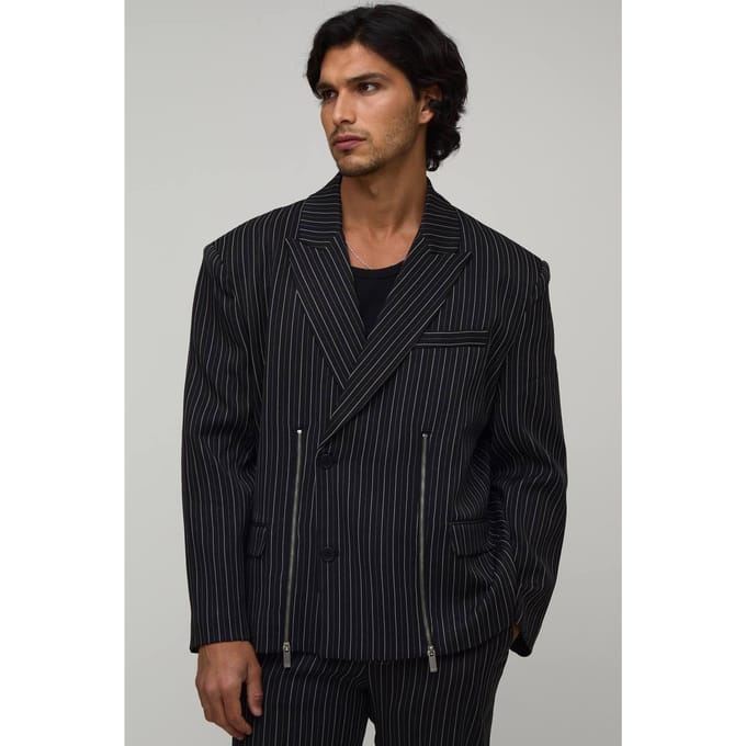 Oversized Double-breasted Colbert Met Rits Aan De Voorkant | Black | Size 34