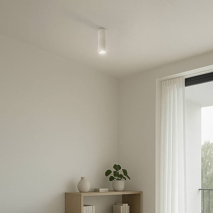 Plafondlamp KARBON 20 geribbelde buisspot van 20 cm - Sollux Lighting - IP20 - Beige aluminium behuizing - 6.5 x 6.5 x 20 cm - 1 x GU10 LED, exclusief lichtbron - Max. 10 W - Minimalistische plafondlamp voor woonkamer, slaapkamer en keuken