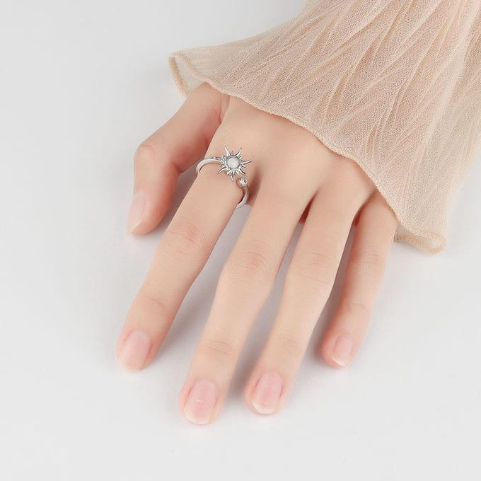 Mode Roteerbare ring, zonnebloemring, dames open ring zilver