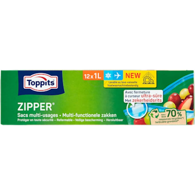 Toppits Zipper multifunctionele zakken - 1 liter - 12 stuks
