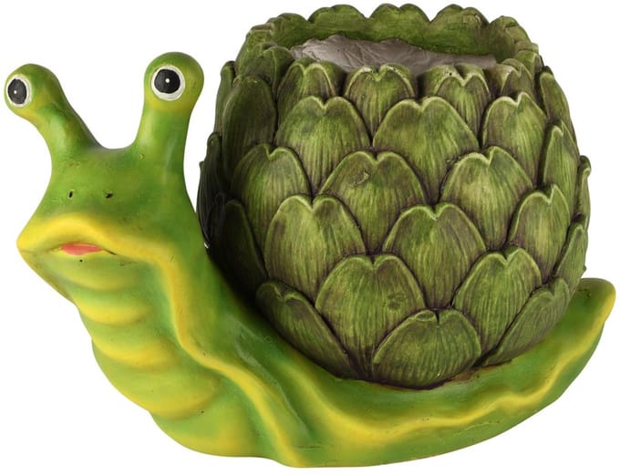 Dekoratief | Bloempot slak m/artichock, groen, magnesium, 36x23x22cm | A260507